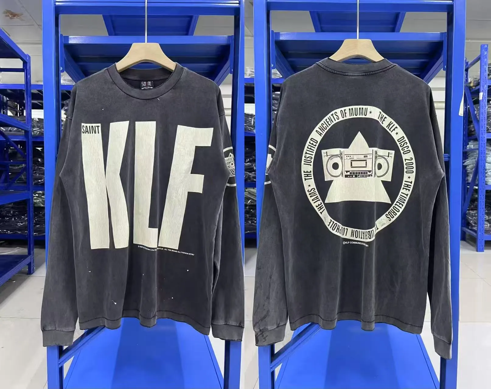 Spot ST441 style washed black P170 Saint Michael 25SS "klf exhibition limited" washed distressed long-sleeved T-shirt size S-M-L-XL